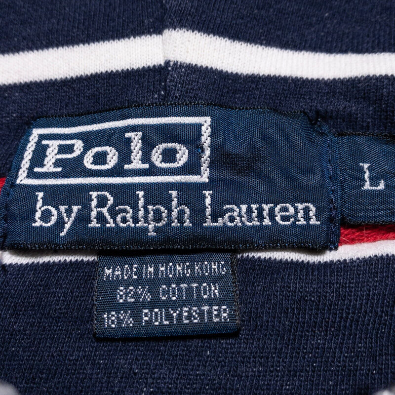 Polo Ralph Lauren Hoodie Men's Large Striped Pullover Vintage 90s Blue Preppy