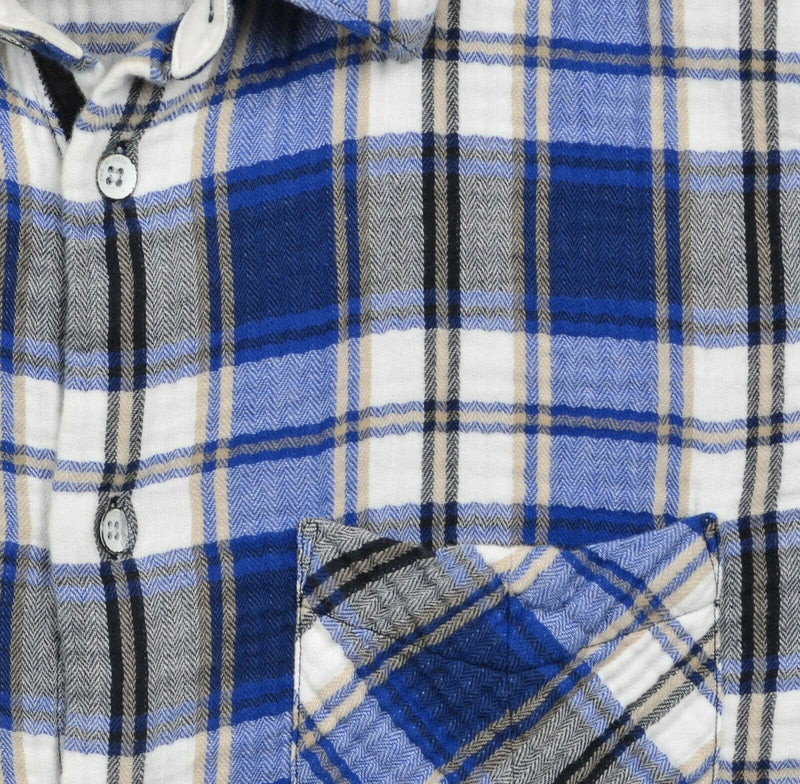Rag & Bone Men’s Large Blue Plaid Cotton Blend Designer Button-Front Shirt