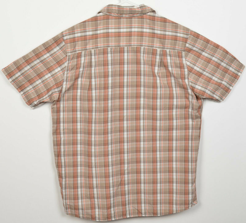 The North Face Men's Medium Vented Brown Orange Plaid Travel Fishing Shirt