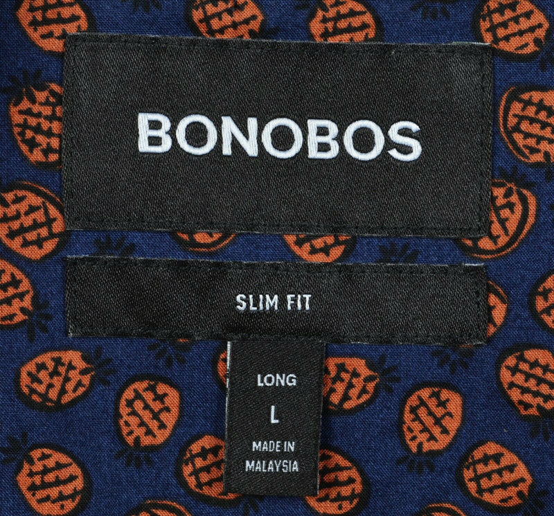 Bonobos Men's Large Long Slim Fit Pineapple Print Orange Navy Button-Down Shirt