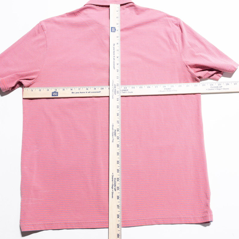 johnnie-O Hangin' Out Polo Shirt Men's Large Pink Striped Pocket Preppy Surfer