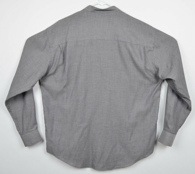 Vintage Yves Saint Laurent Men's Sz Large Band Collar Gray Button-Front Shirt