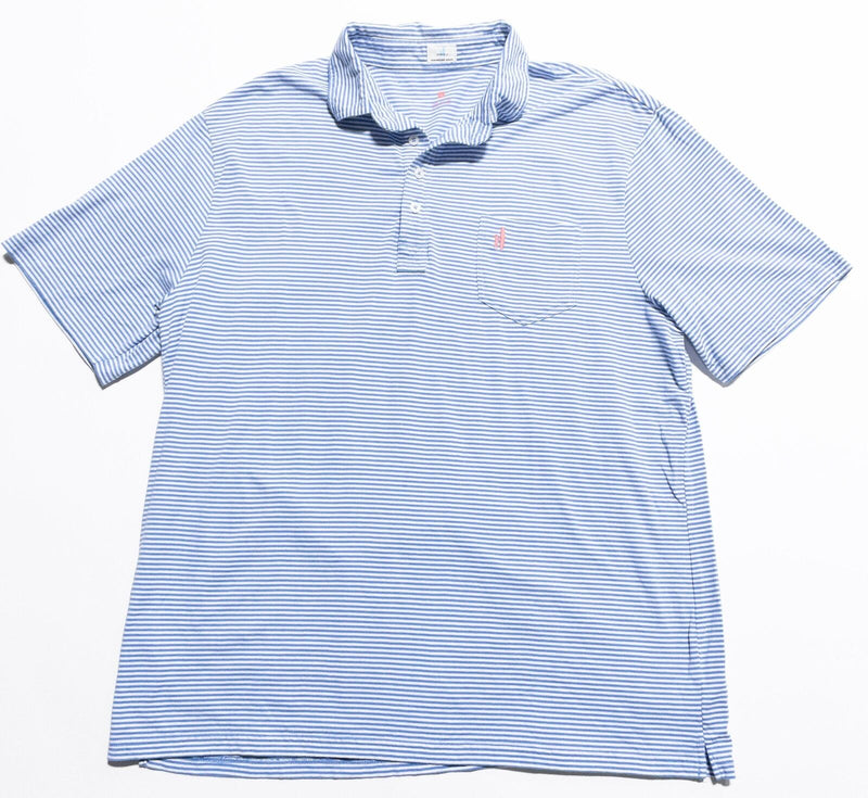 johnnie-O Hanging Out Polo Shirt Men's XL Blue White Striped Pocket Preppy