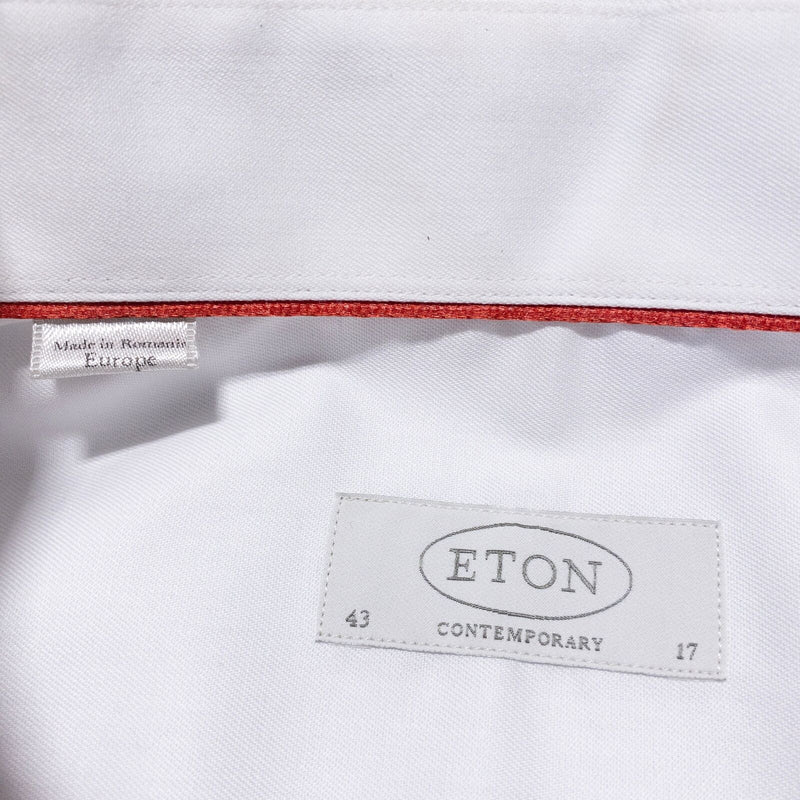 Eton Contemporary Dress Shirt Men's 17/43 Solid White Long Sleeve Button-Up