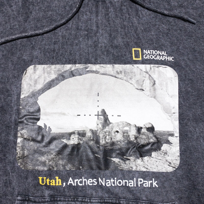National Geographic Hoodie Mens Small Utah Arches Park Sweatshirt Gray Acid Wash