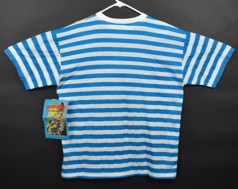 Vintage 90s Disney Men's XL Mickey & Co. Blue White Striped Mickey Mouse Shirt