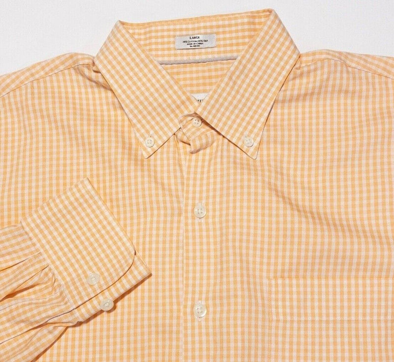 Peter Millar Crown Soft Shirt Large Men's Silk Orange Gingham Check Button-Down