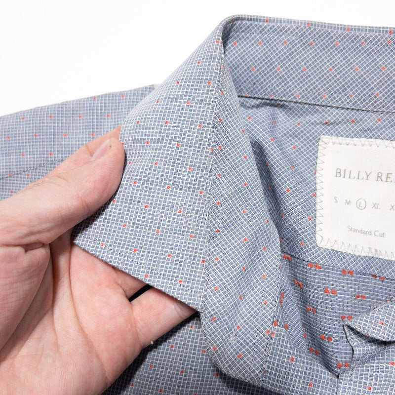 Billy Reid Shirt Large Standard Cut Mens Blue Polka Dot Long Sleeve Button Italy