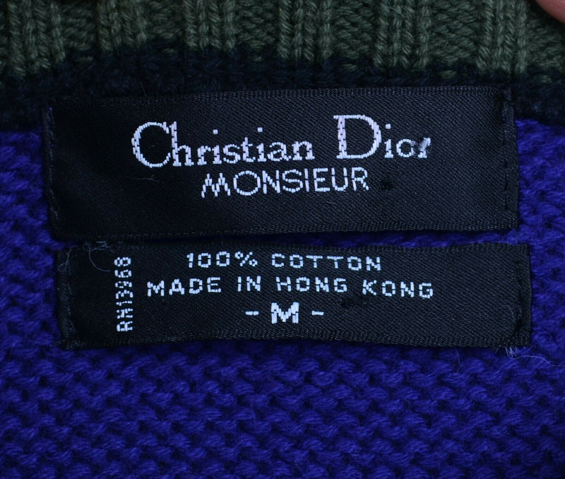 Vintage 80s Christian Dior Monsieur Men's Medium Cable-Knit Abstract Sweater