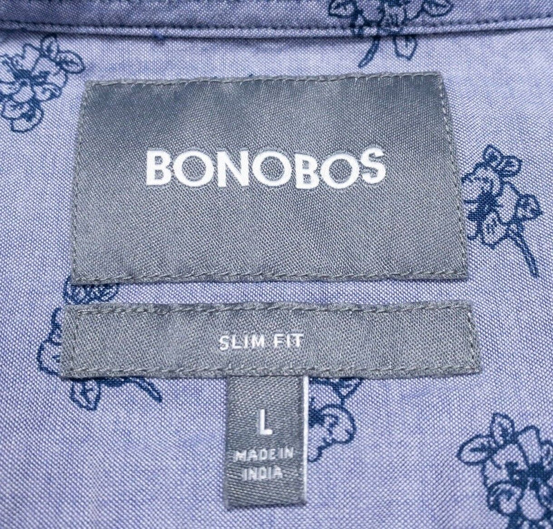 Bonobos Floral Shirt Large Slim Fit Men's Long Sleeve Blue Button-Down Flower