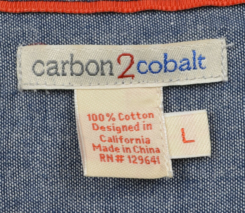 Carbon 2 Cobalt Men's Large Multi-Color Striped Gray Blue Red Button-Front Shirt