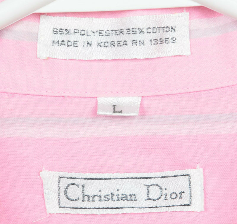 Vintage 80s Christian Dior Men's Large Pink Striped Safari Button-Front Shirt