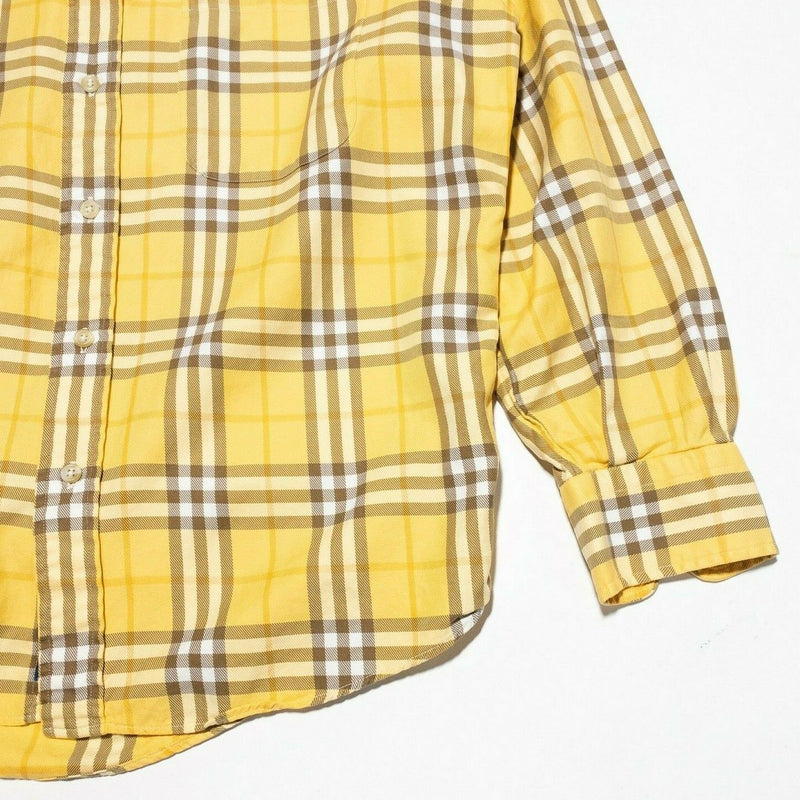 Burberry Men's Shirt Medium Nova Check Plaid Vintage 90s Yellow Button-Down