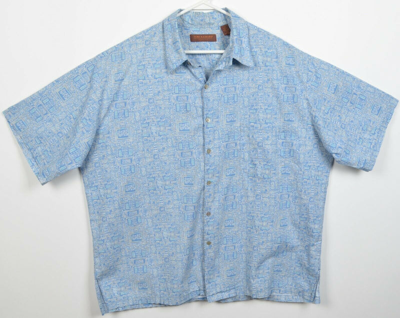Tori Richard Men's 2XL Blue Geometric Cotton Lawn Hawaiian Aloha Camp Shirt