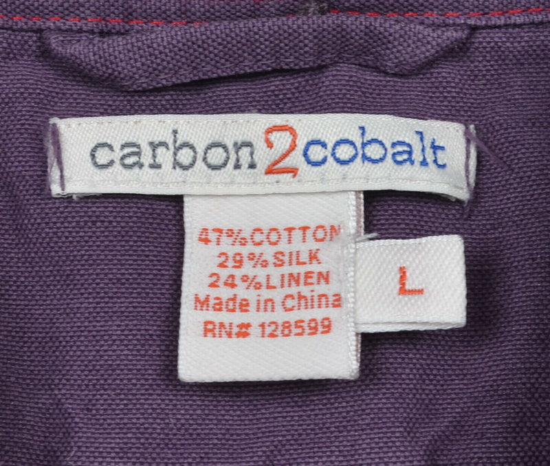 Carbon 2 Cobalt Men Large Cotton Silk Linen Blend Solid Purple Button-Down Shirt