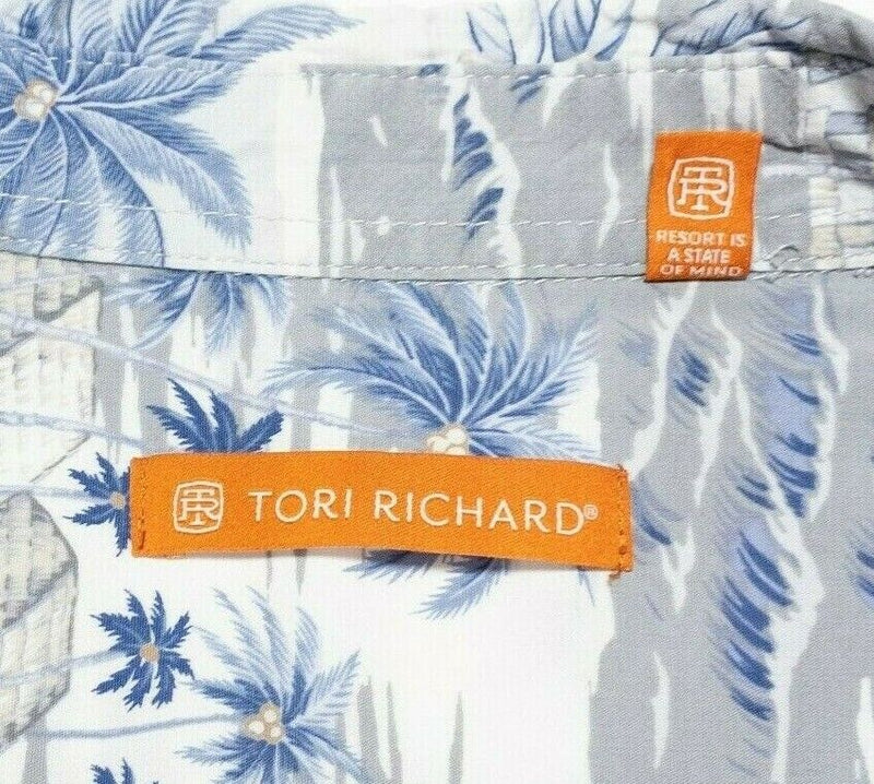 Tori Richard Hawaiian Shirt XL Men's Floral Gray Blue Aloha Cotton Spandex Blend