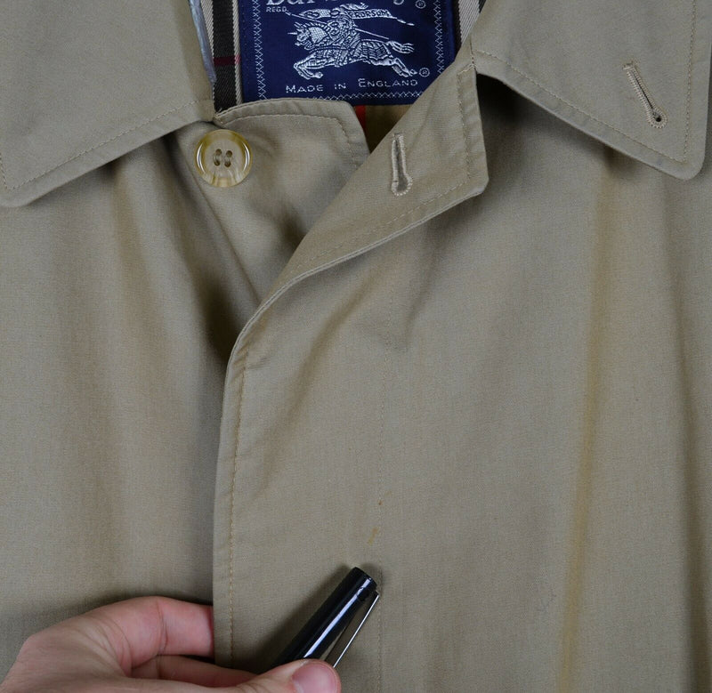 Vintage 80s Burberrys Men's 56 Long Nova Check Lined Khaki Trench Coat WORN