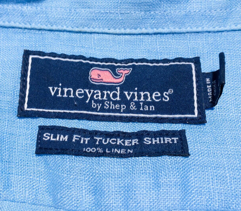 Vineyard Vines Linen Shirt Men's Medium Slim Tucker Ombre Dip Dye Blue Whale