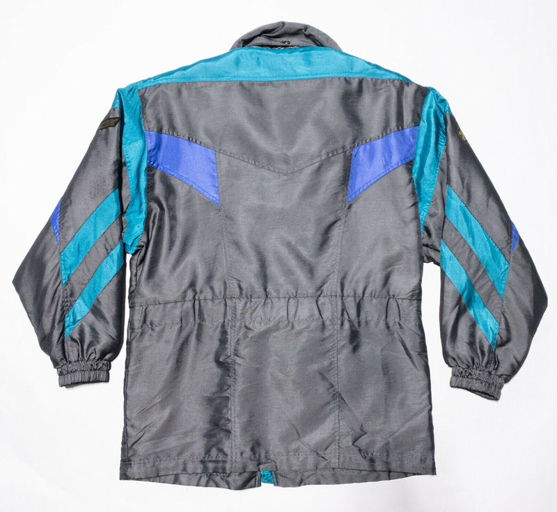 Descente Ski Jacket Men's Medium Vintage 80s 90s Silver Colorblock Zip Snap