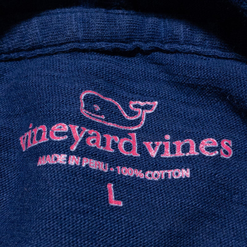 Vineyard Vines Whale Hoodie Women's Large Lightweight Slub Vintage Tee Navy Blue