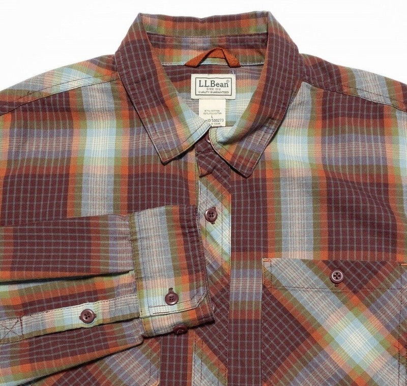 L.L. Bean Shirt Men's Large BeanFlex Twill Long Sleeve Red Plaid Button-Front