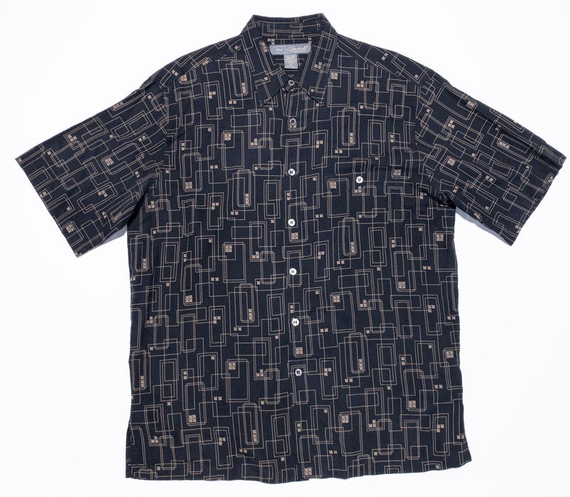 Tori Richard Silk Hawaiian Shirt Men's Large Aloha Black Geometric Short Sleeve