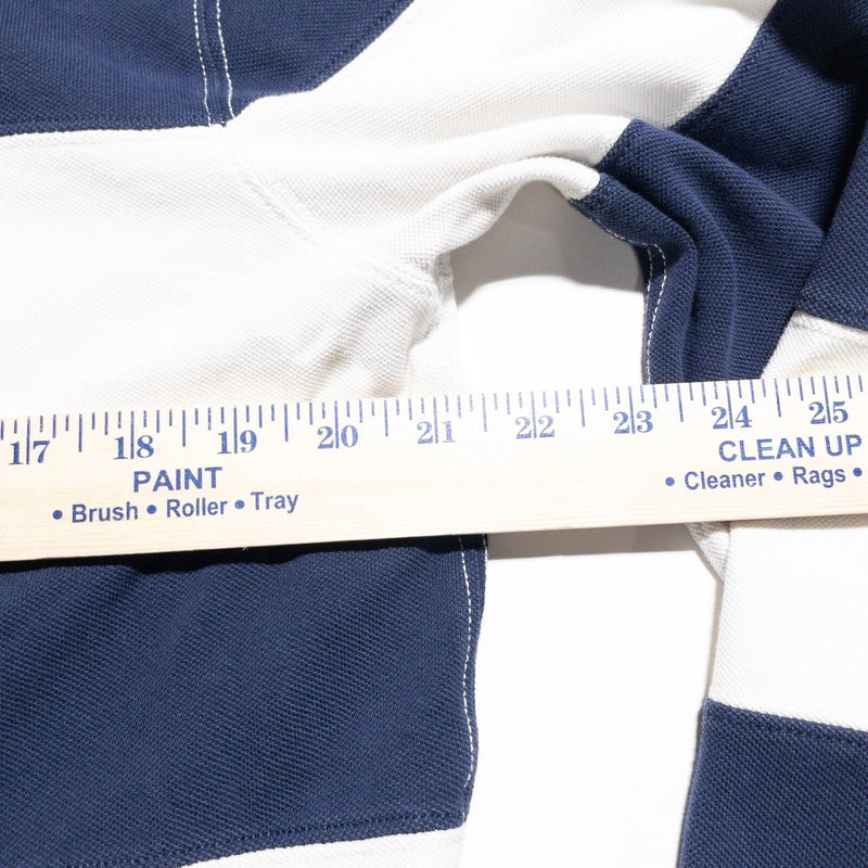 Polo Ralph Lauren Hoodie Men's Large Blue Striped Rugby Sweatshirt Preppy Blue