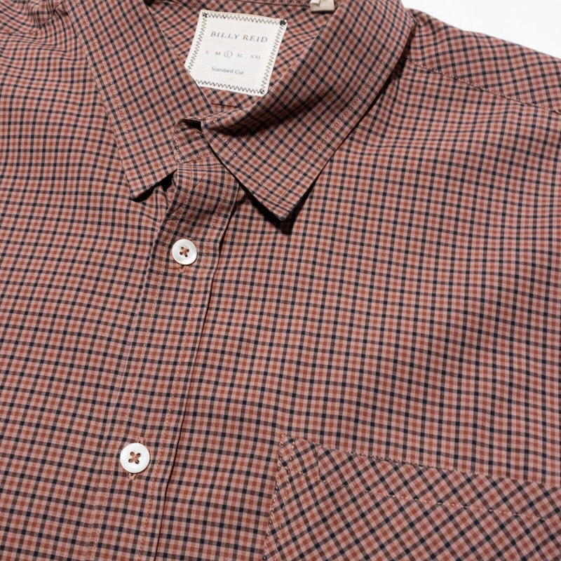 Billy Reid Shirt Men's Large Standard Cut Orange Navy Blue Check Button-Front