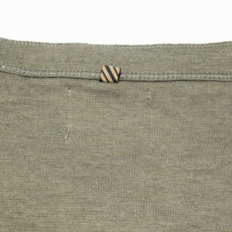 Billy Reid Henley T-Shirt 3-Button Long Sleeve Olive Green Cotton Blend Men's XL