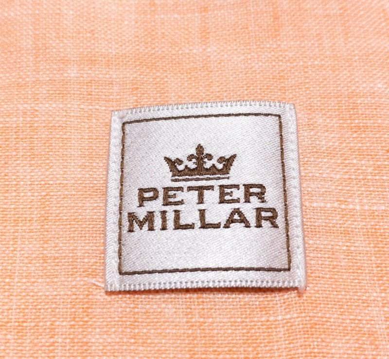 Peter Millar Linen Shirt Men's Small Long Sleeve Button-Front Orange Peach Woven