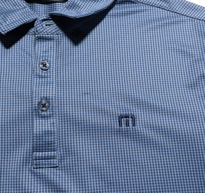 Travis Mathew Golf Polo Shirt Men's Small Blue Check Wicking Stretch Polyester