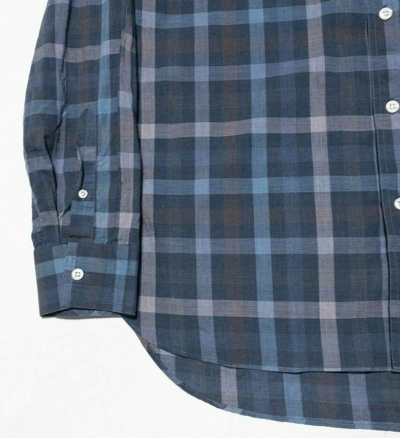 Billy Reid Button-Front Shirt Blue Plaid Made in Italy Men's Large Standard