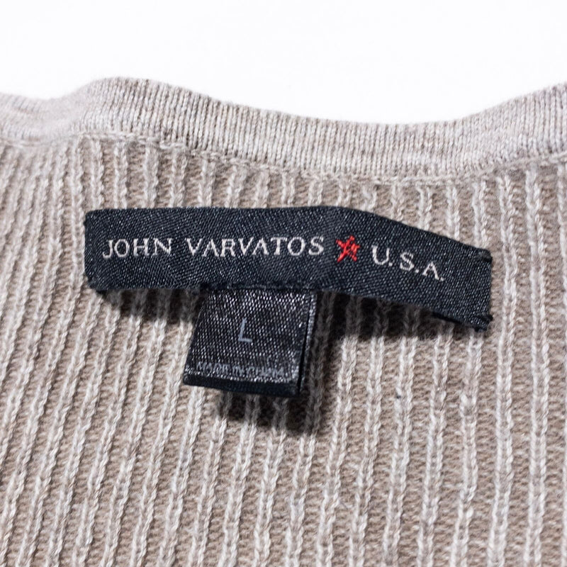 John Varvatos Cotton Wool Henley Sweater Men's Large Beige Knit Long Sleeve