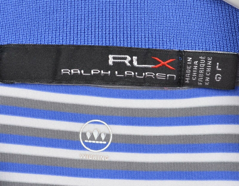 RLX Ralph Lauren Men's Large Wicking Blue Gray Striped Golf Pocket Polo Shirt