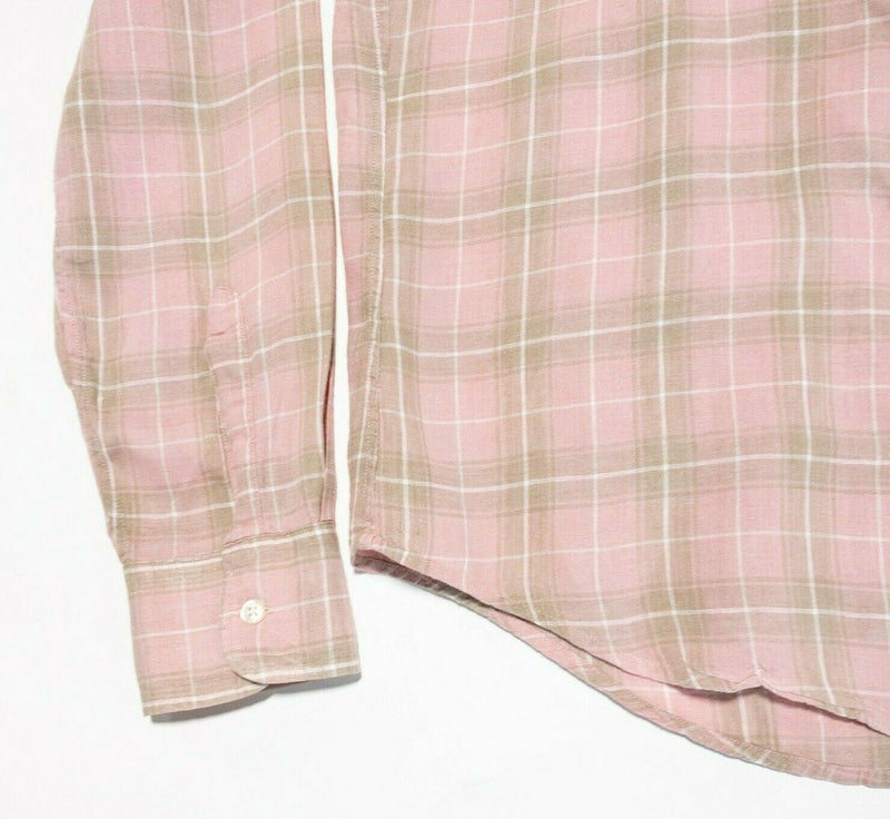 Bonobos Linen Men's Large Slim Fit Pink Plaid Long Sleeve Button-Front Shirt