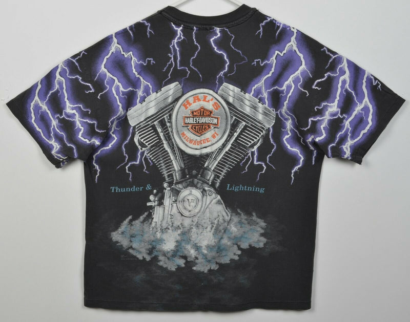 Harley-Davidson Men's XL? Thunder Lightning All Over Print Vintage 90s T-Shirt