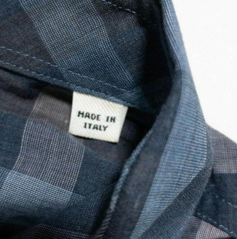 Billy Reid Button-Front Shirt Blue Plaid Made in Italy Men's Large Standard