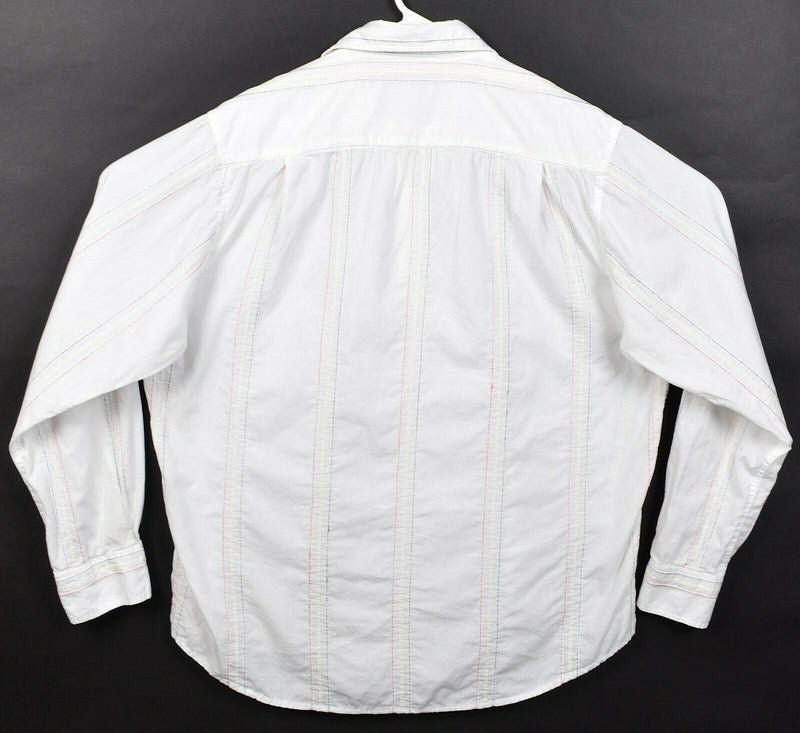Carbon 2 Cobalt Men's Large White Colorful Red Blue Striped Button-Front Shirt