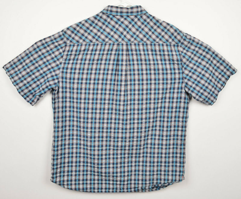Carbon 2 Cobalt Men's Large Seersucker Blue Plaid Short Sleeve Shirt