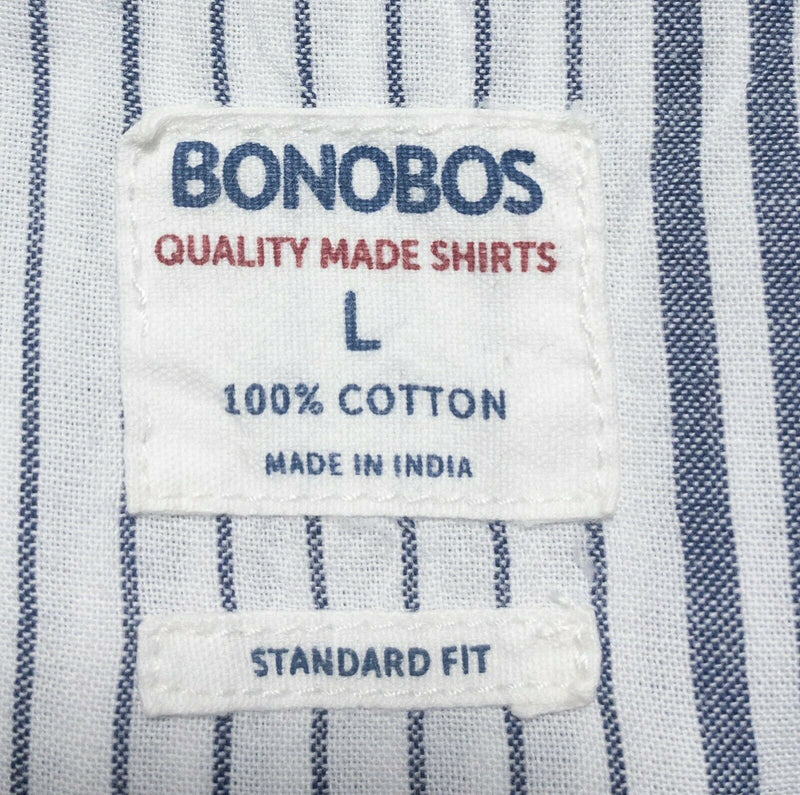 Bonobos Men's Large Standard Fit Gray White Colorblock Striped Button-Down Shirt