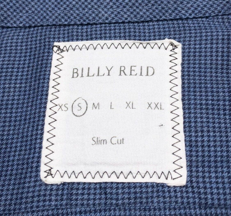 Billy Reid Shirt Small Slim Cut Men's Blue Houndstooth Plaid Button-Down Italy
