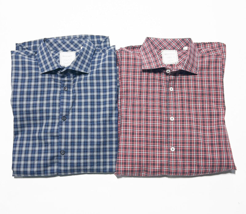 Billy Reid Shirt Large Standard Cut Men's Long Sleeve Red Blue Check Lot of 2