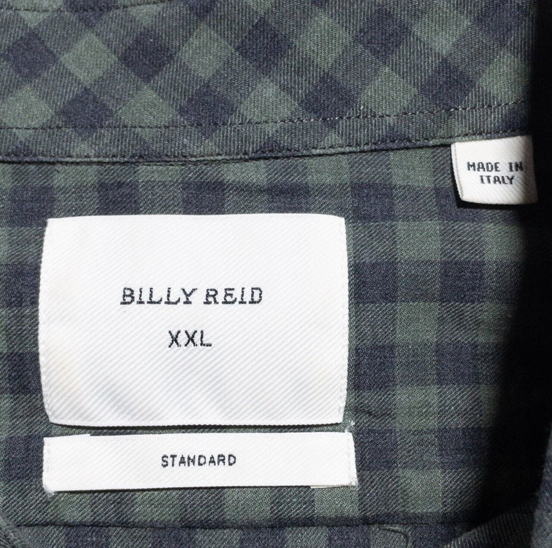 Billy Reid Shirt Men's 2XL Standard Fit Check Blue Green Made in Italy Button-Up