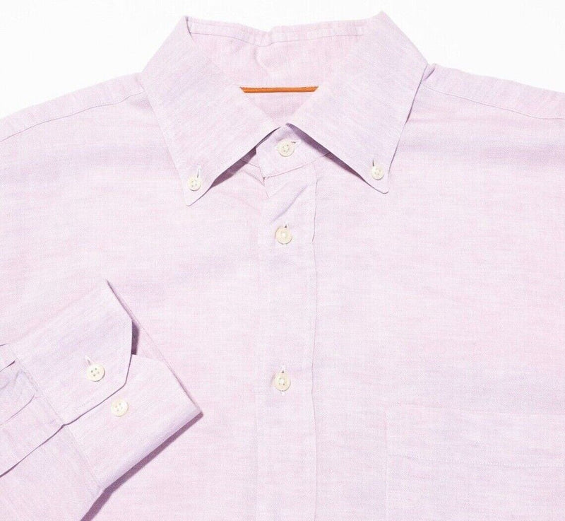 Corneliani Shirt 16.5 Men's Linen Long Sleeve Light Pink/Purple Button-Down