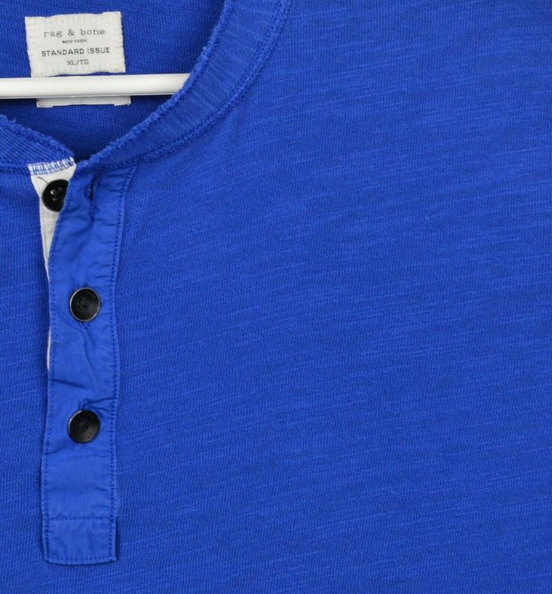Rag & Bone Men's XL Standard Issue Solid Blue Long Sleeve Henley Shirt