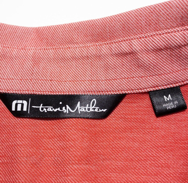 Travis Mathew Polo Medium Men's Shirt Golf Casual Pink/Red Blue Striped Stretch