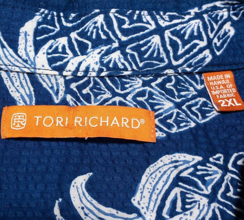 Tori Richard Pineapple Shirt 2XL Men's Hawaiian Cotton Pucker Lawn Blue Aloha