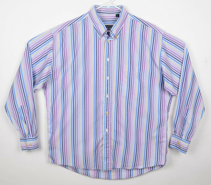 Vtg Burberry London Men's Sz Large Multicolor Blue Pink Striped USA Shirt