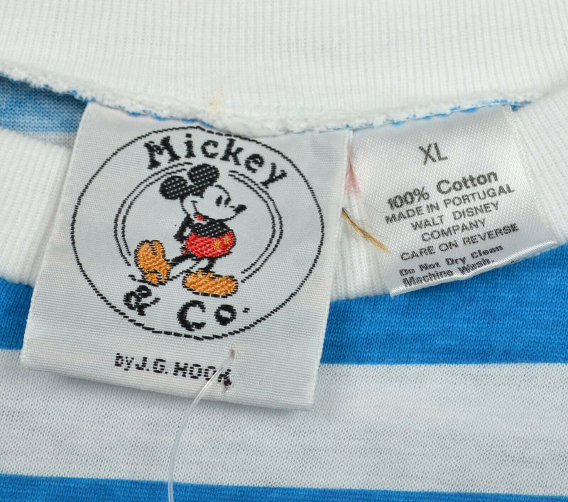 Vintage 90s Disney Men's XL Mickey & Co. Blue White Striped Mickey Mouse Shirt
