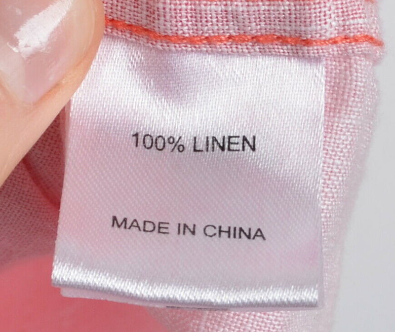 Carbon 2 Cobalt Men's Small 100% Linen Solid Pink Long Sleeve Button-Front Shirt
